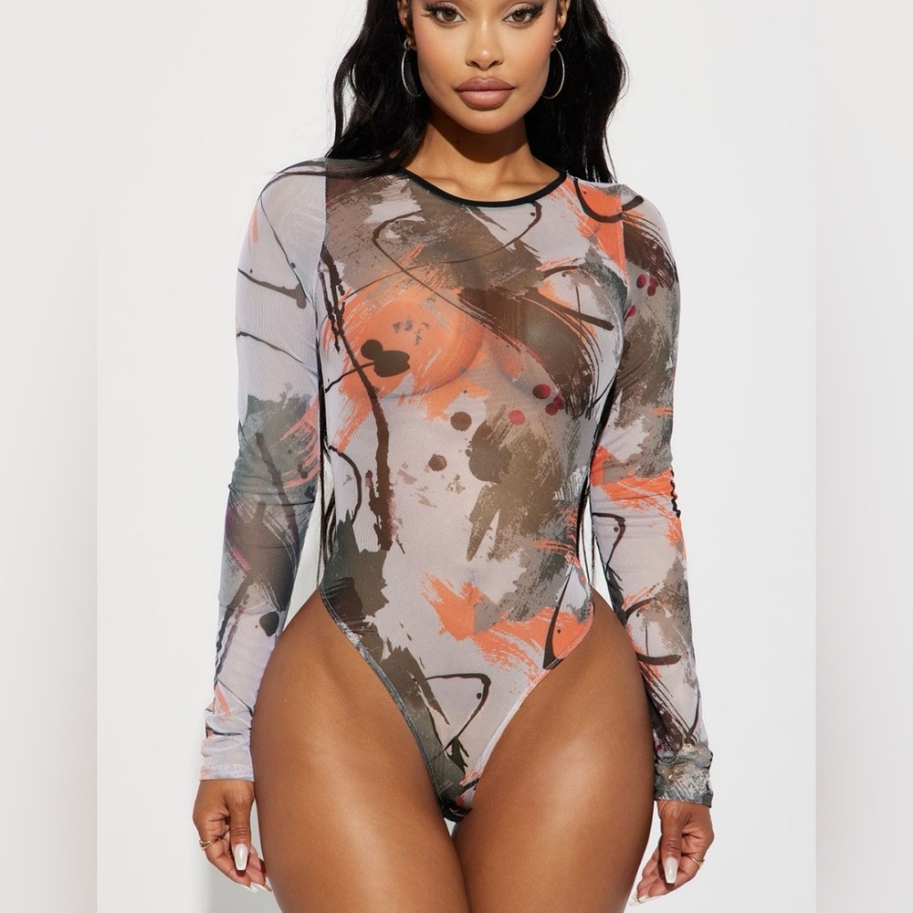 Fashion Nova Long Sleeve Sheer Bodysuit Size M Women's